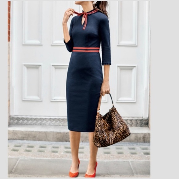 Boden Annette Ponte Midi Dress Navy with Red Ribbon - Picture 2 of 10